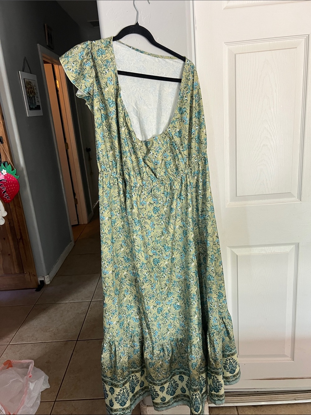 Scoop-Neck Floral Maxi Dress in Sage and Blue